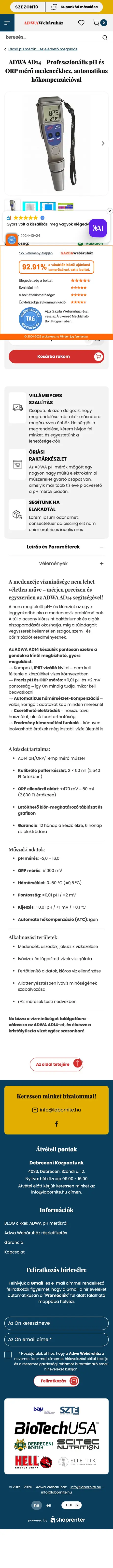 ADWA Webáruház: Termékoldal: ADWA AD14 medencevíz-mérő – telefon az átköltözés előtt