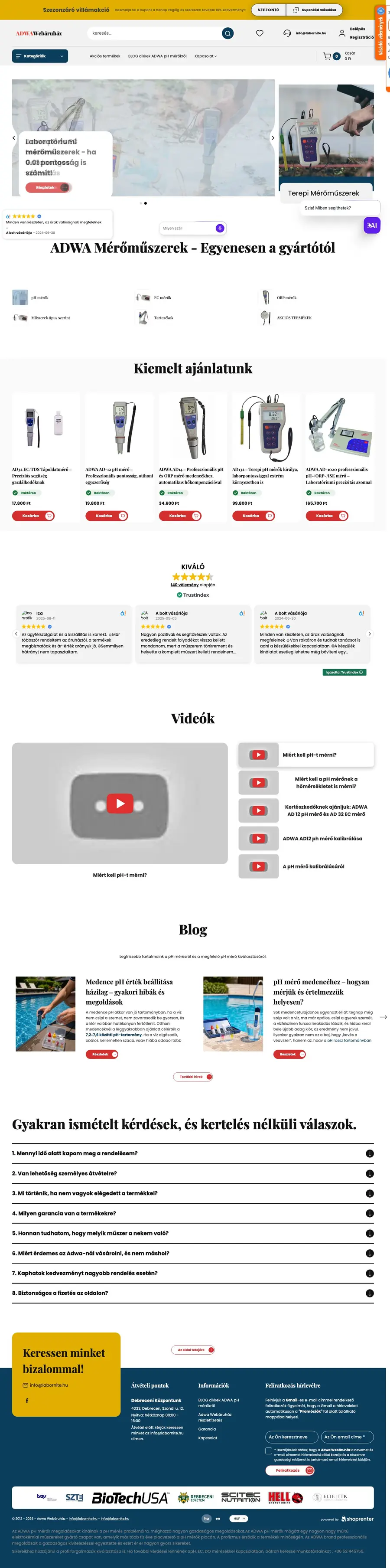 ADWA Webáruház: Főoldal – asztali nézet az átköltözés előtt