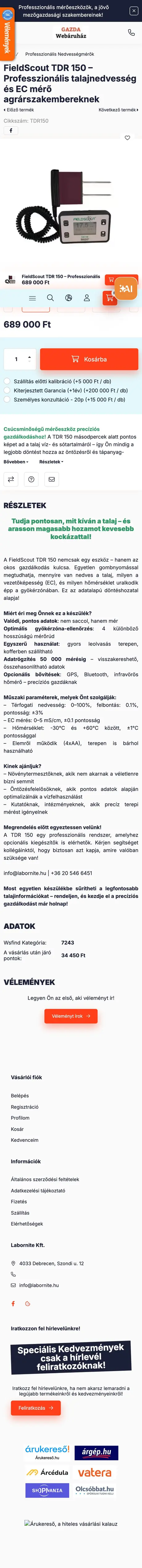 Gazdaüzlet: Termékoldal: FieldScout TDR 150 talajnedvesség-mérő – telefon az átköltözés előtt