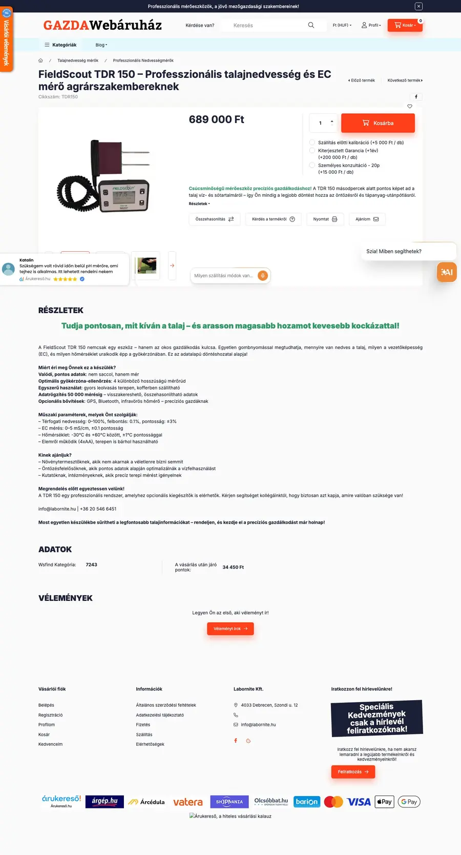 Gazdaüzlet: Termékoldal: FieldScout TDR 150 talajnedvesség-mérő – asztali nézet az átköltözés előtt